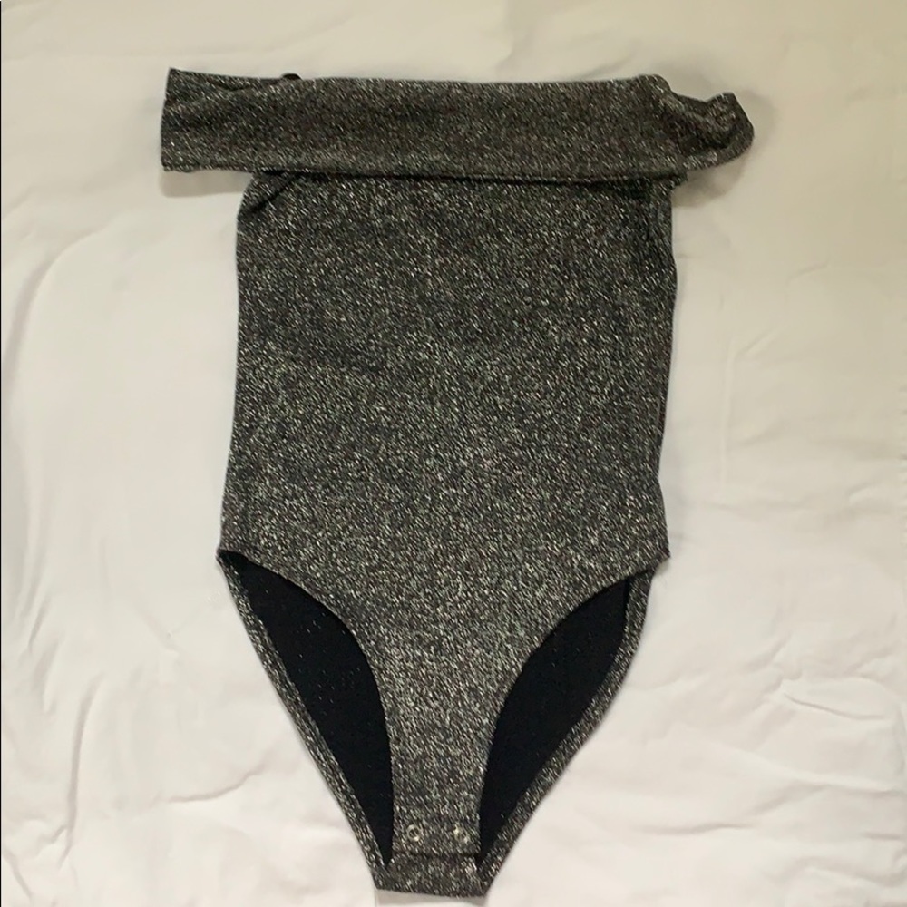 off the shoulder sparkly bodysuit